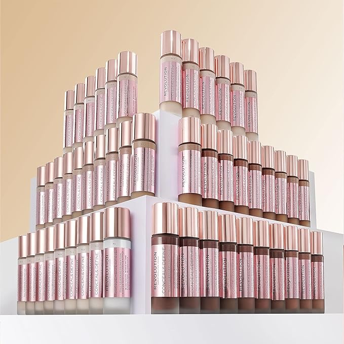 Revolution Beauty, Conceal & Define Foundation, Full Coverage, Long-Lasting Matte Finish, Vegan & Cruelty Free, F11 Medium to Dark Skin Tones, 0.8 Fl.Oz.