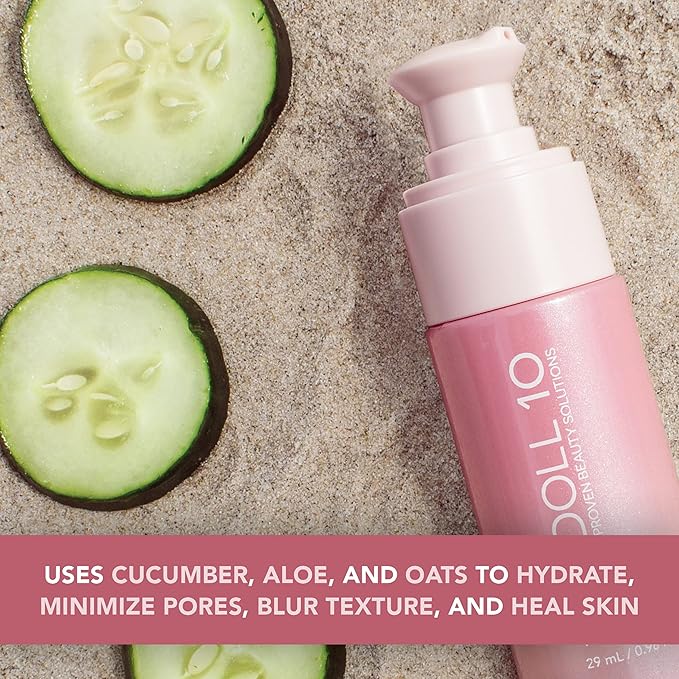 Doll 10 - Doll Skin Tinted Serum Primer - Blurs Color, Texture & Pores - Improves Skin While Wearing - Good for All Skin Types - Oil Free, Vegan, Cruelty Free & No Parabens (Tan-Deep, 1 oz)