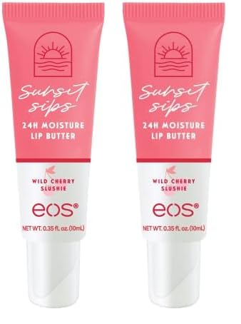 eos Sunset Sips Lip Butter Tube- Wild Cherry Slushie, 24-Hour Moisture, Overnight Lip Mask, Lip Care Products, 0.35 fl oz (Pack of 2)
