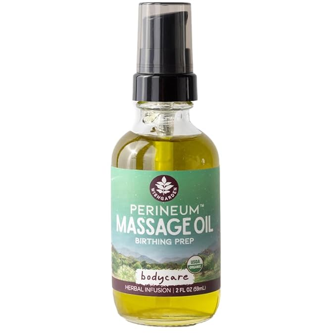 WishGarden Herbs Perineal Massage Oil - Certified Organic Herbal Oil Infusion with Plantain Leaf, Calendula & Jojoba Oil, Supports Skin Elasticity & Prevents Perineum Tearing During Childbirth, 2oz