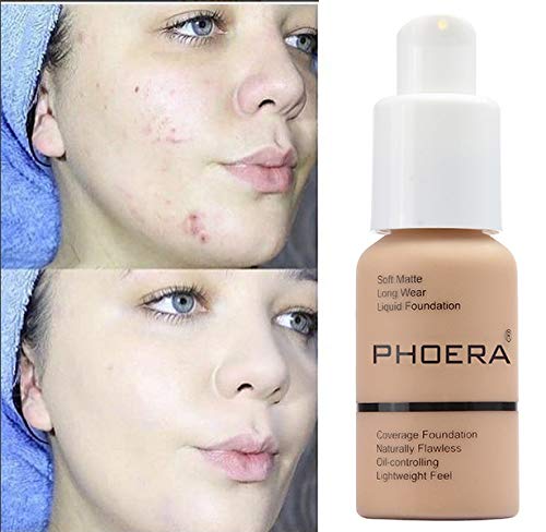 2 Pack PHOERA Foundation 103# Warm Peach and 104# Buff Beige, Flawless Soft Matte Liquid Foundation,24 HR Full Coverage Mattle Oil-Control Foundation Makeup.