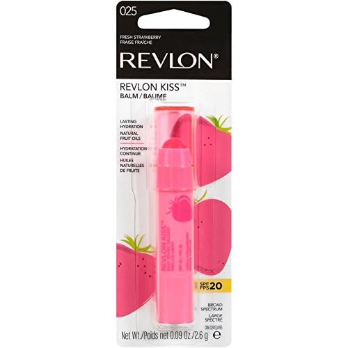 Revlon Lip Balm, Kiss Tinted Lip Balm, Face Makeup with Lasting Hydration, SPF 20, Infused with Natural Fruit Oils, 025 Fresh Strawberry, 0.09 Oz (Pack of 2)