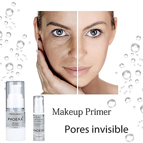 PHOERA Setting Powder and PHOERA Face Primer Makeup, Control Oil Brighten Skin Color Cover Blemish Whitening Face Setting Loose Powder（2 Pcs） (01 Translucent +makeup primer)