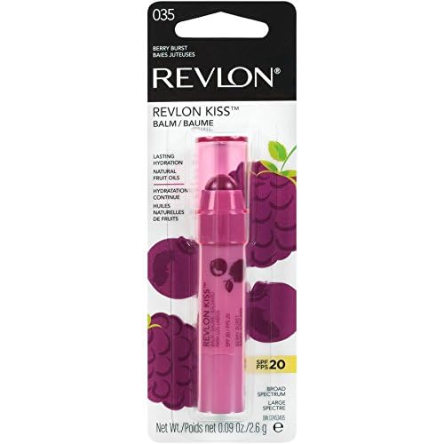 Revlon Lip Balm, Kiss Tinted Lip Balm, Face Makeup with Lasting Hydration, SPF 20, Infused with Natural Fruit Oils, 035 Berry Burst, 0.09 Oz (Pack of 2)