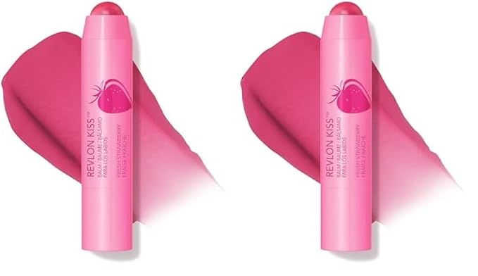 Revlon Lip Balm, Kiss Tinted Lip Balm, Face Makeup with Lasting Hydration, SPF 20, Infused with Natural Fruit Oils, 025 Fresh Strawberry, 0.09 Oz (Pack of 2)