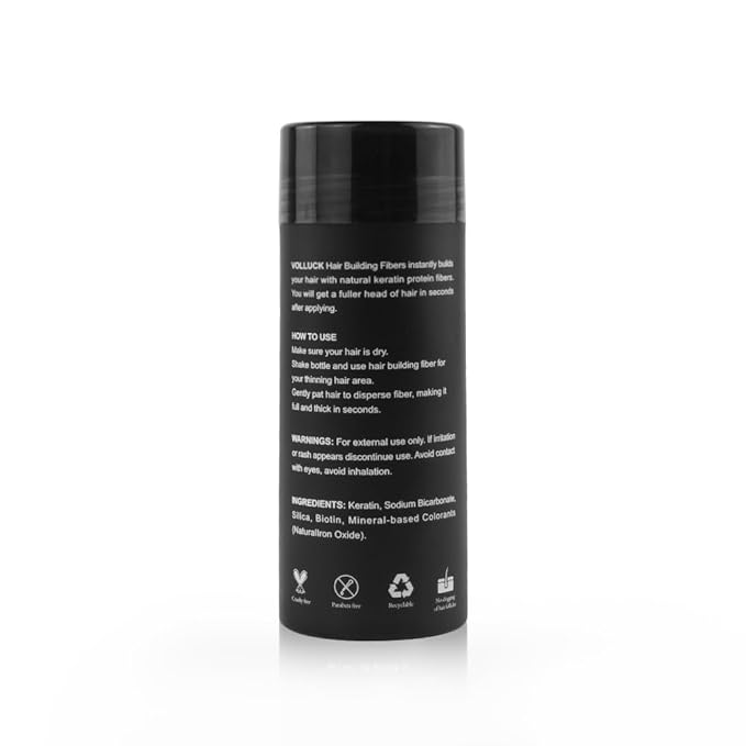 VOLLUCK Hair Fibers for Thinning Hair, Instant Coverage Hair Building Fibers for Women and men, Natural Hair Powder for Conceal Hair Loss 28 g (Black)