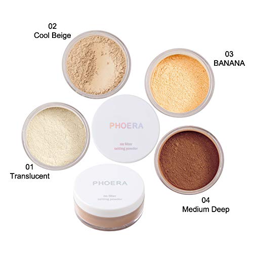 PHOERA Setting Powder and PHOERA Face Primer Makeup, Control Oil Brighten Skin Color Cover Blemish Whitening Face Setting Loose Powder（2 Pcs） (01 Translucent +makeup primer)
