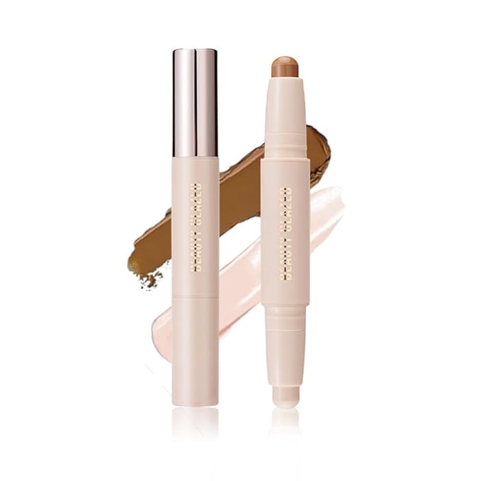 Cream Contour Sticks,Shades with Highlighter & Bronzer,Non-greasy and Waterproof Contouring Pen,Easy to Sculpt the Face and Create a Lightweight Finishing Makeup (02#Bronzer contour and glow sticks)