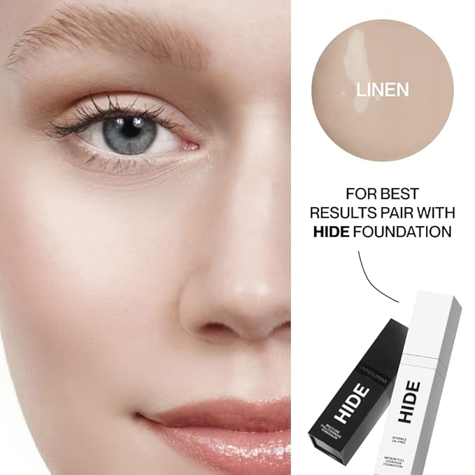 HIDE PREMIUM Liquid Foundation, Multi-Use Waterproof Foundation, Medium/Full Coverage Foundation, Shades for All Skin Types (See Shade Finder), Linen, 1 fl oz