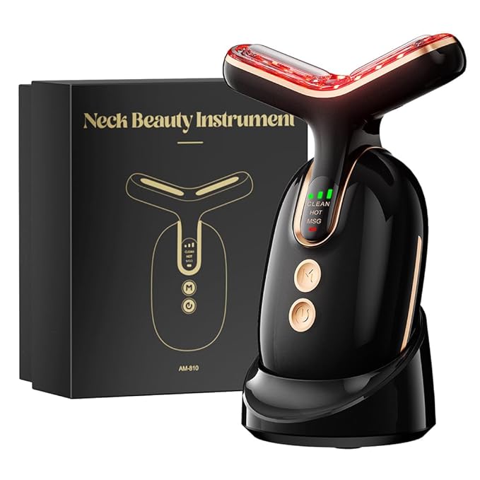 Neck Face Massager, Multifunctional Facial Massager, Face Sculpting Tool for Skin Care with Vibration, Thermal (Black Gold)