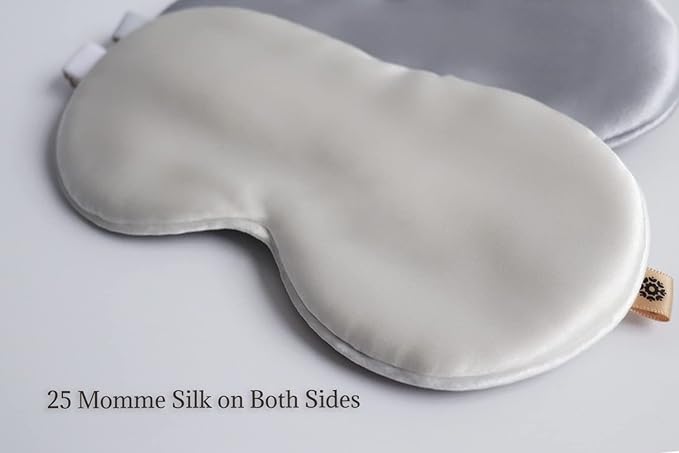 Premium Handcrafted 25 Momme Mulberry Silk Eye Mask for Sleeping (Natural White)