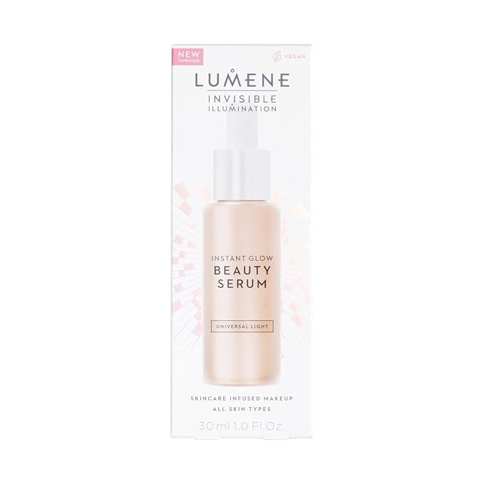 Lumene Invisible Illumination Instant Beauty Glow Serum - Sheer-Coverage Face Makeup + Brightening Serum - Infused with Nordic Algae and Vitamin E for Instant Radiance - Universal Light (30ml)