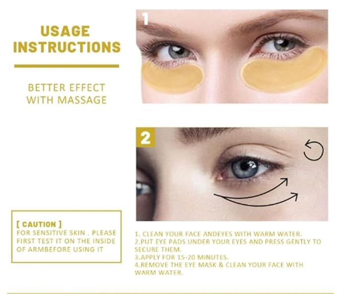 Eye Magic Gold Under Eye Gel Patch (20 Pairs) Herbal Cooling Eye Skincare Treatment for Puffy Eyes, Dark Circles, Fine Lines, Wrinkles USA Tested