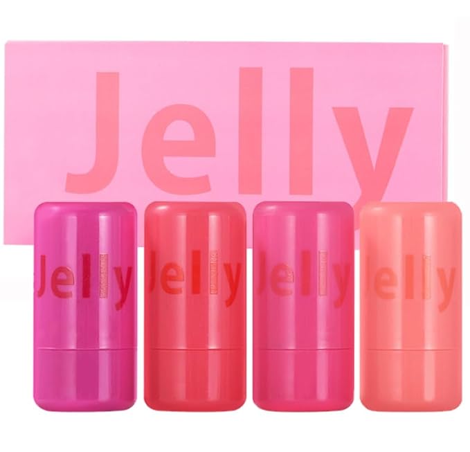 Cooling Water Jelly Tint Blush,4 Colors Multi-Use Tint Blush Makeup Stick Watercolor Finish for Lips and Cheek Stain, Moisturising Waterproof Non-Stick
