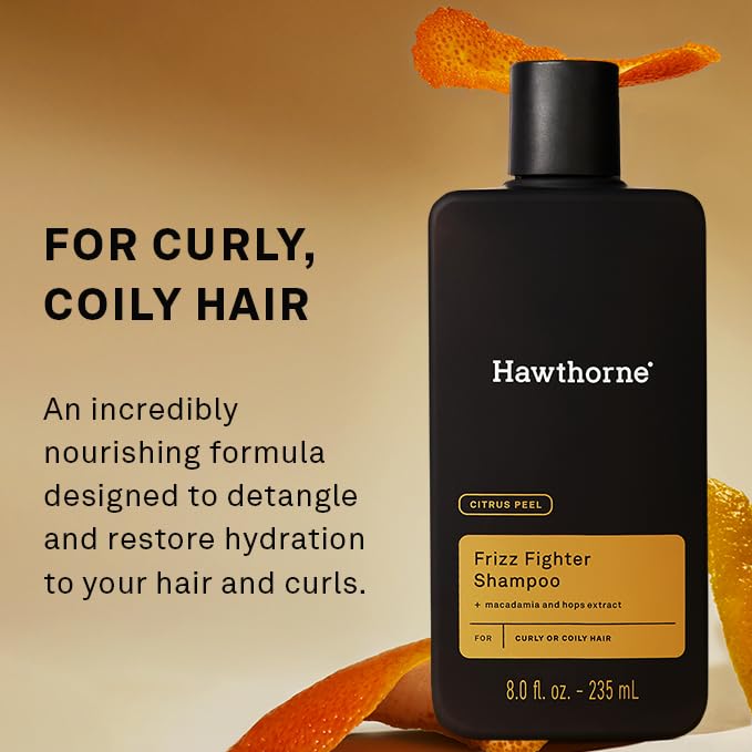 Hawthorne Frizz Fighter Shampoo for Curly Hair with Shea Butter, Macadamia, and Coconut Oil. Hydrate Hair and Tame Frizz. Sulfate Free, Paraben Free. 8 Fl. Oz. 2-Pack.