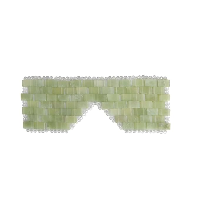 Jade Eye Mask 100% Natural Real Jade Stone Reusable Eye Mask for Hot & Cold Anti Aging，Headache and Migraine Relief Jade Mask for Women Men (Light green jade)