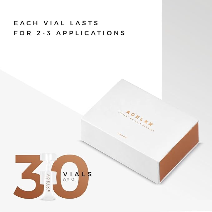 AGELXR - Instant Wrinkle Remover - Quickly Tightens Wrinkles, Fine Lines and Diminishes Puffy Eyes. Instant Facelift Serum - Anti-Aging Formula with Argireline® (30 Vials)