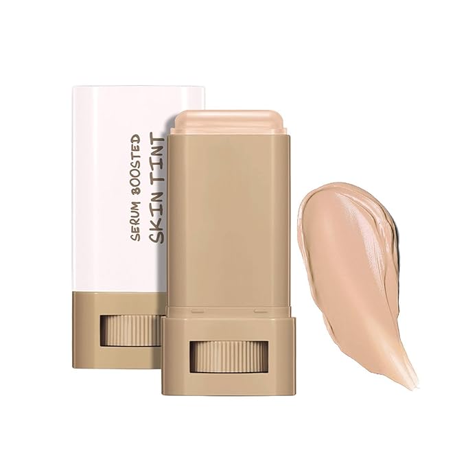Multi-Use Foundation Stick Beauty Balm Serum Boosted Skin Tint, On-The-Go Tinted Solid Serum, Lightweight and Buildable Creamy Skin Tint Stick Makeup, Natural Finish(04#)