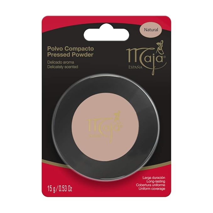 Natural Maja Pressed Powder| Delicately Scented Pressed Powder, Mirror and Tassel Compartment for Flawless Skin; 0.53 Ounces