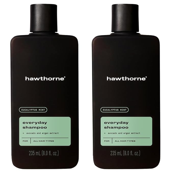 Hawthorne Men's Everyday Shampoo. For Stronger, Healthier Hair with Pure Avocado Oil and Coconut Oil. Mint and Eucalyptus Scent. Natural, Sulfate Free, Paraben Free. 8 fl. oz. 2-Pack.