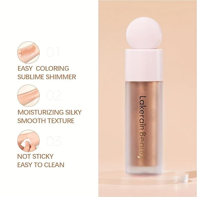 Liquid Highlighter, Contour Stick Makeup Highlighter for Face, Waterproof Luminous Lotion, Silky Smooth Glitter Highlighter Makeup Stick, Multi-Use Body Shimmer Liquid Bronzer 03# ROSE GOLD