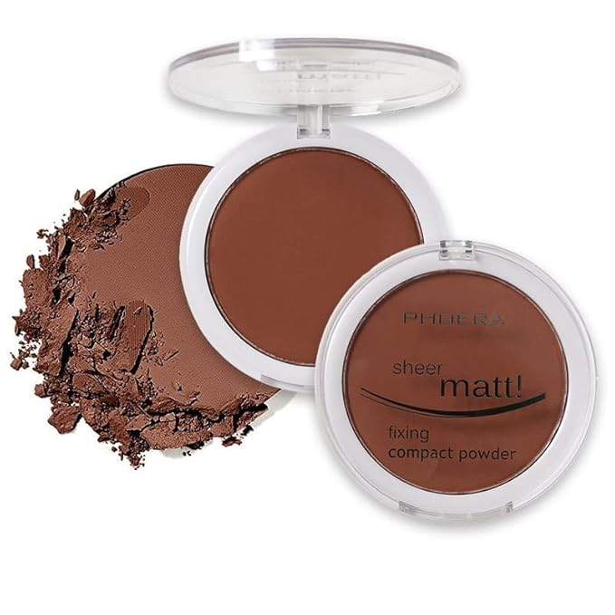 2 Pack PHOERA Matte Face Powder, Control Oil Brighten Skin Color Full Coverage Flawless Face Setting Loose Powder。208 - Espresso