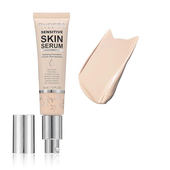 PHOERA Hydrating Serum Foundation,Makeup Base Foundation Hypoallergenic and Flawless Full Coverage.(N01 Porcelain)