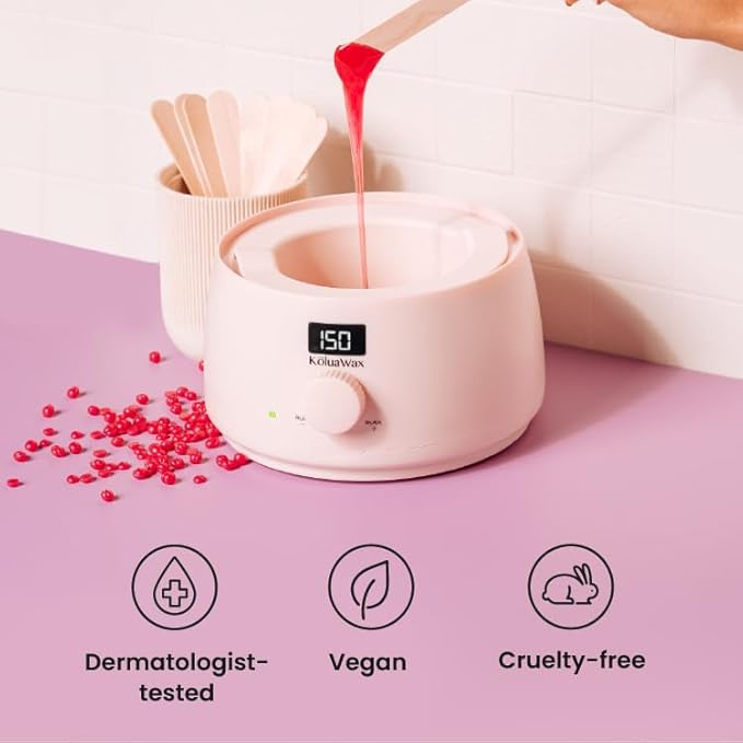 KoluaWax Premium Waxing Kit for Women - Hot Melt Wax Warmer for Hair Removal, Eyebrow, Bikini, Legs, Face, Brazilian & More - Machine + 4-Pack Hard Wax Beads + Accessories, Blush