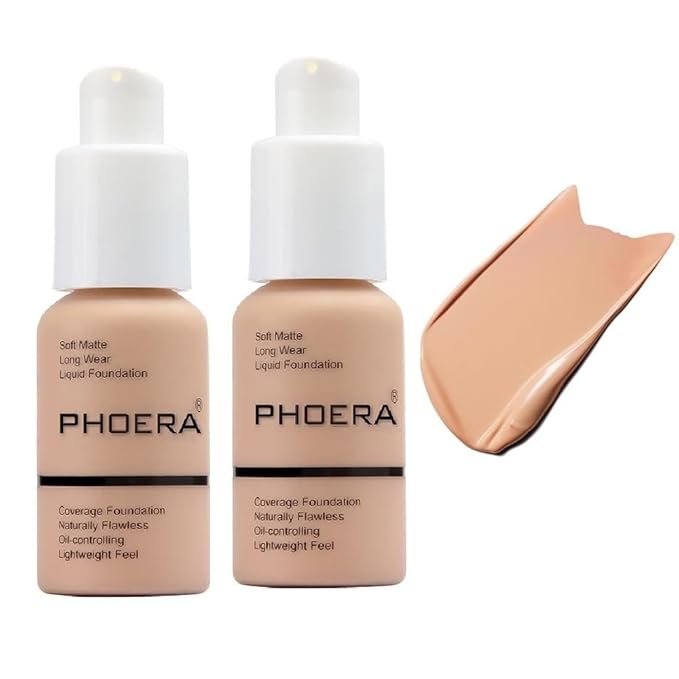 2 Pack PHOERA Foundation, Full Coverage Foundation, Flawless Soft Matte Liquid Foundation Makeup for Women.(103# Warm Peach)