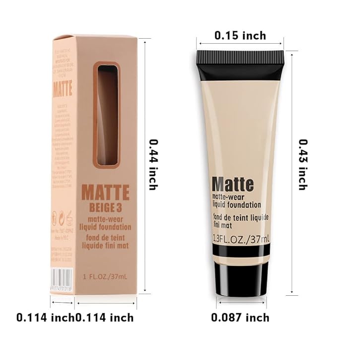 1 Pack Liquid Foundation Cream for Face Makeup,Durable Full Coverage Matte Concealer Make Up,Oil Control & Waterproof Base Primer -1 Fl.Oz (BEIGE 3#)