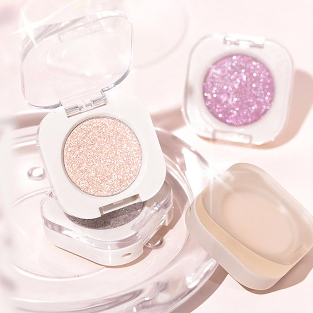 Glitter Shimmer Sparkle Eyeshadow Palette Makeup for Old Women, Silver Glitter Shimmer Metallic Holographic Multichrome Cream Iridescent Single Monochrome Eye Shadow Makeup, 12