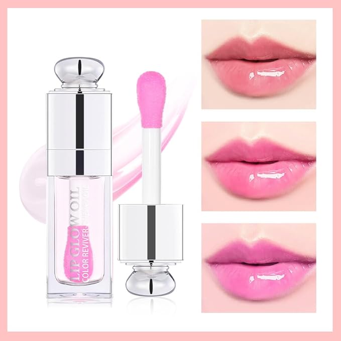 Moisturizing Lip Oil,No-Sticky Gloss Balm Care,Fruit Flavoured Oil for Dry Lip's Hydrating and Nourishing (002#Clear to Pink) 0.2 OZ