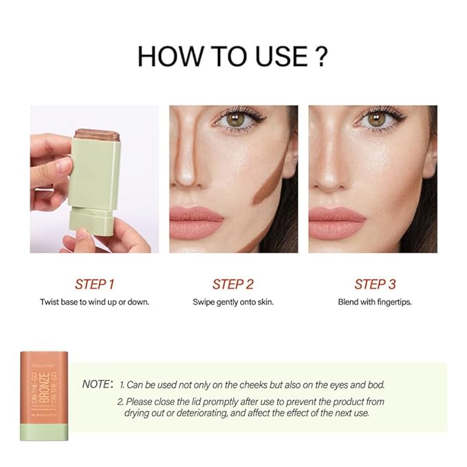 UNYOKE Soft Creamy Highlighter Blush Stick,Smooth Shimmer Bronzer Stick,Long Lasting Waterproof Blush Illuminator Luminizer,Blendable Natural Glow Makeup Cream Blush Highlight 0.6 Oz（04# Beach Glow）