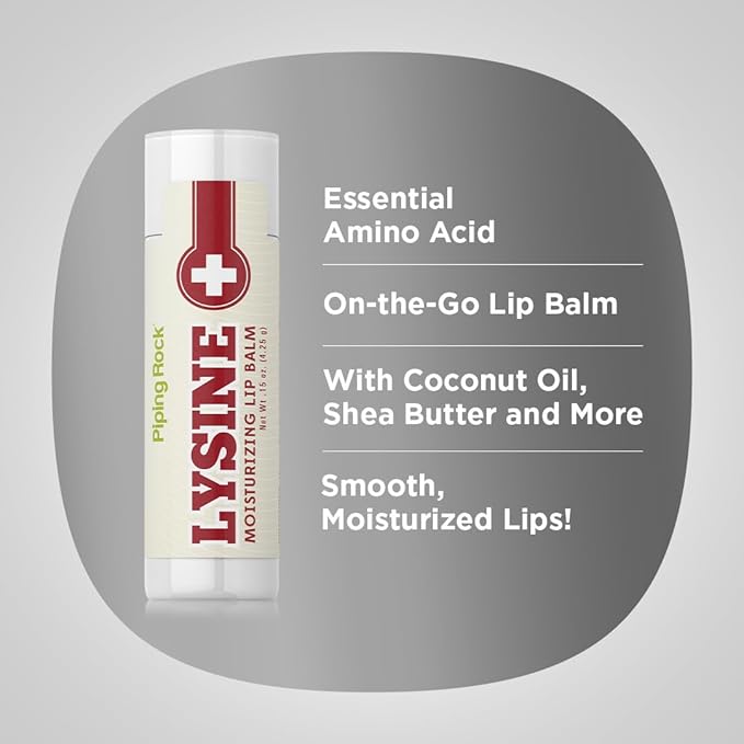 Piping Rock Lysine Lip Balm | 0.15 oz | Moisturizing and Soothing | Non GMO, Gluten Free