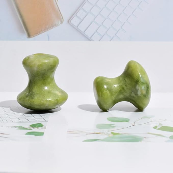 2 Pcs Mushroom Jade Gua Sha Facial Tools, Jade Roller Guasha Massage Green Jade Stone Mushroom Shaped Face Lift Remove Wrinkles Massager for Women Spa, Massage Knobs for Body Relaxing