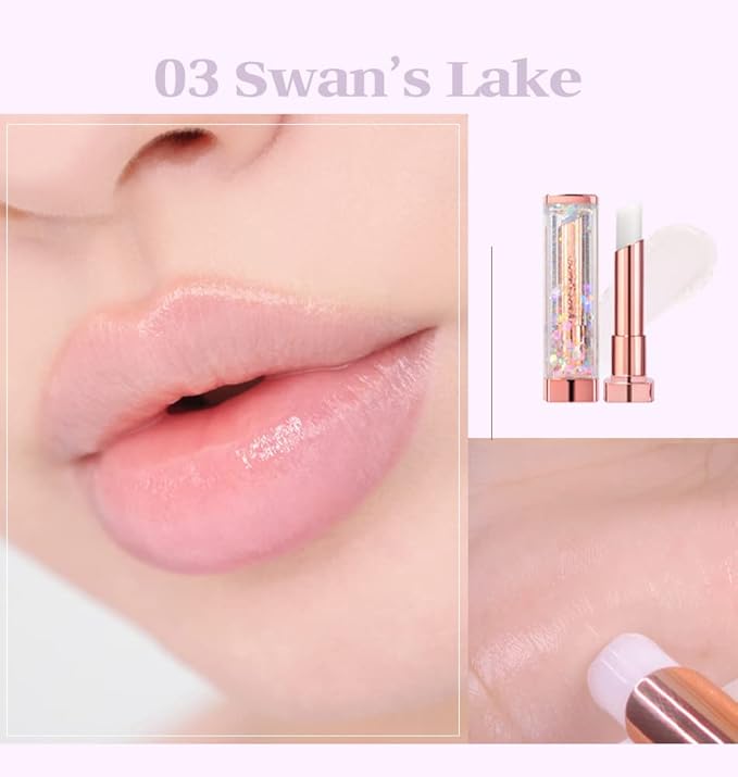 Sparkle Cute Changes Color Lip Balm #03 Swan Lake｜Colored Lip Cream Lip Gloss, Glitter Lip Care Lip Pack Birthday Gift Glitter Gift Sequin Shiny Spangle Lipbalm crema de labios de color