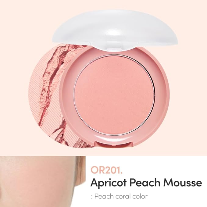 ETUDE Lovely Cookie Blusher #OR201 Apricot Peach Mousse 4g | Glowing & Natural Powder Blush with Long-Lasting Sebum Control | Easy Application | Puffy Cushion for a Lovely Makeup Look