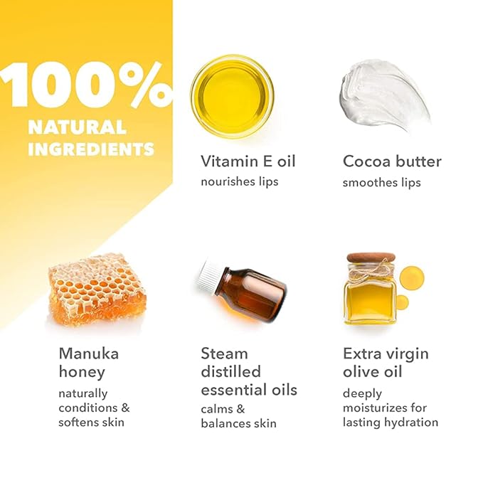 Lip Balm 2-Pack (Manuka Honey & Cocoa Butter) | Lip Care Set With 100% All Natural Beeswax | Vitamin E Oil