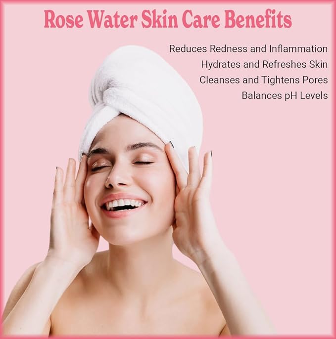 Natural Born Oils 8oz Rose Water Hydrosol, 100% Pure and Natural, Organic, Steam-distilled, Facial Toner Cleanser, with Sprayer, 8-Rose-Water