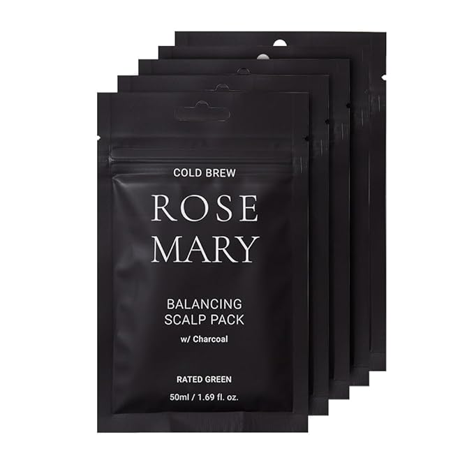RATED GREEN Cold Brew Rosemary Balancing Scalp Pack w. Charcoal | Detoxifying and Deep Conditioning Care For Oily, Flaky Scalp | Silicone-Free, Korean Vegan Formula | 1.69 fl oz (Pack of 5)