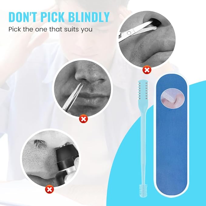 Nasal Hair Cutter, 2025 Upgraded Double Sided Noses Hairs Knife, 360° Rotating Portable Manual Nose Hair Trimmer, Noses Hairs Remover for Women Men Travel Essentials (Dark Green, 12 Pcs)