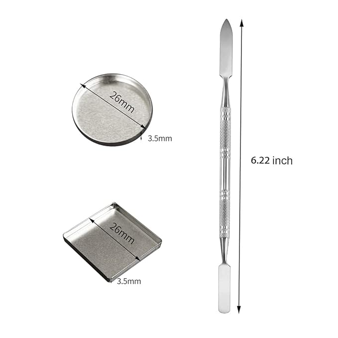 50 Pcs Empty Metal Pans, Makeup Palette Pans for Eyeshadow Magnetic Cosmetic Palette Size 26mm (Square&Round&depotting spatula)