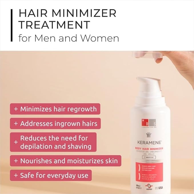 DS Labs Keramene Hair Inhibitor for Face & Body - Reduces Hair Visibility, Softens Texture, Minimizes Growth Over Time, Paraben-Free Formula with Witch Hazel, With Nanosome Technology, 6 Fl Oz