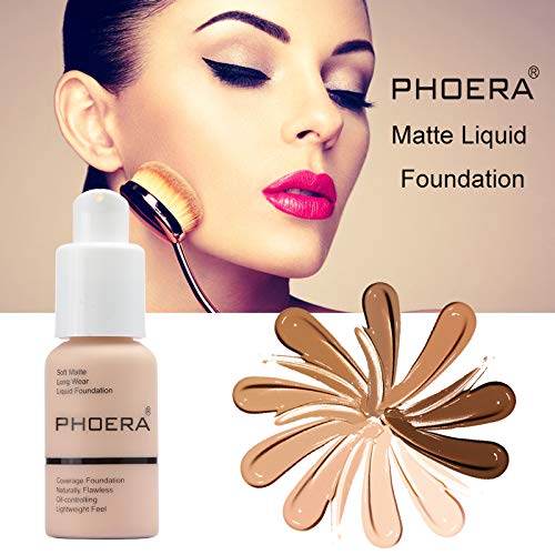 2 Pack PHOERA Foundation, Flawless Soft Matte Liquid Foundation Makeup for Women..PHOERA Foundation101# Porcelain and 102# Nude