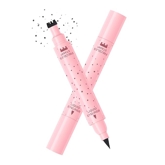 KYDA Freckle Liquid Eyeliner Pen, 2 in 1 Freckles Stamp and Black Liquid Eyeliner, Waterproof and Long lasting Soft Dot Spot Pen Realistic Fake Freckles for Natural Lifelike Sun-kissed Makeup-ESPRESSO