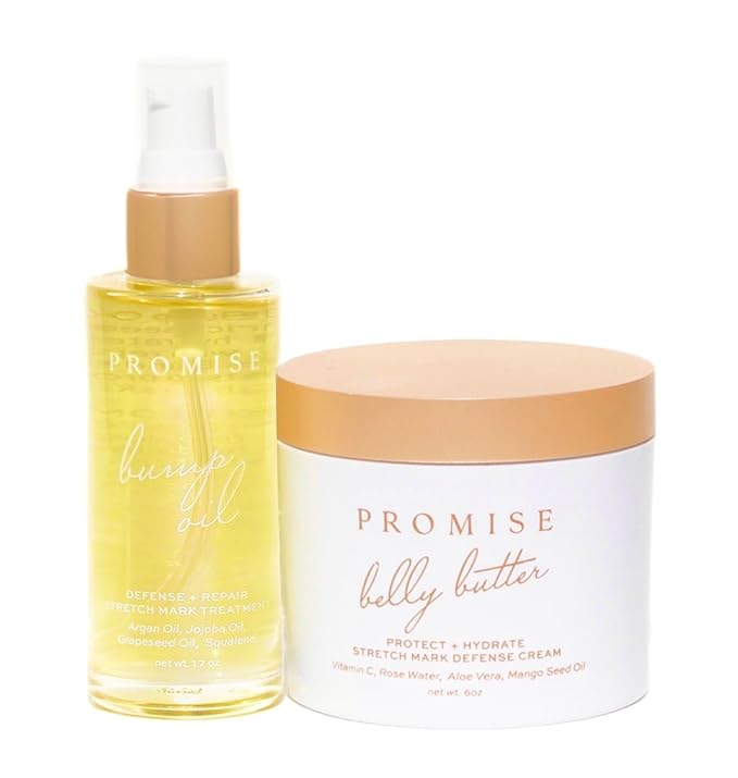 Promise Stretch Mark Prevention Kit, Scars and Dry Skin, Ultra-Hydrating Stretch Mark Cream and Stretch Mark Oil for Pregnant Women, Vegan, Non-Toxic, Set
