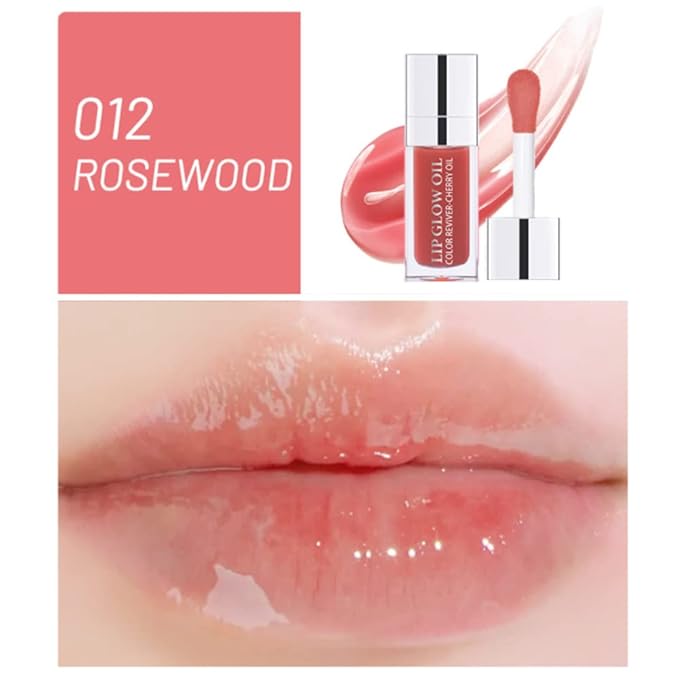 Yasovigi Hydrating Lip Oil Plumping Lip Tint Moisturizing Lip Gloss, Transparent Lip Balm Care Stick Nourishing Repairing Non-sticky, Moisture&Lighten Lip Lines (Pink + Rosewood)