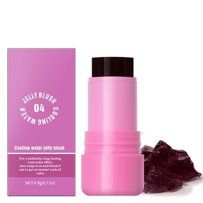 Jelly Cooling Blush Stick, Milk Water Tint, Clear Glossy Long Lasting Sheer Lip & Cheek Stain, Waterproof Light Non-Sticky Buildable Watercolor Finish-Vegan, Cruelty Free (#4 berry, 0.17oz)
