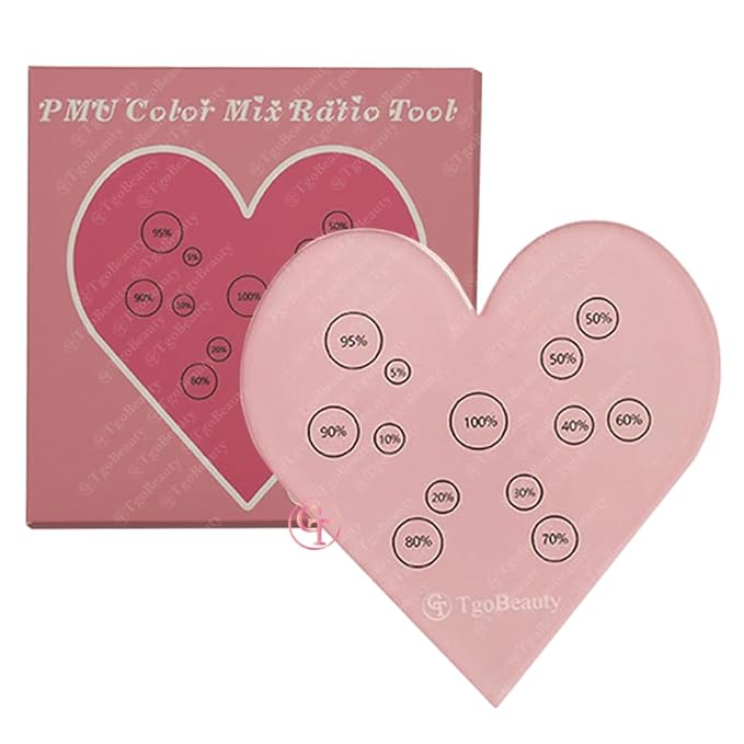 TgoBeauty Acrylic Mix Heart Palette Permanent Makeup Ink Color Ratio Tool Heart Pink Cosmetic Makeup Palette for Eyebrow Lip Nail Art Makeup (Pink)