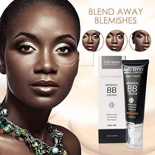 Bellaterra Cosmetics BB Cream - Tinted Moisturizer & Mineral Foundation, Hypoallergenic, Buildable Coverage, Oil-Free, Non-Comedogenic, Vegan, 1.69oz, Dark 108